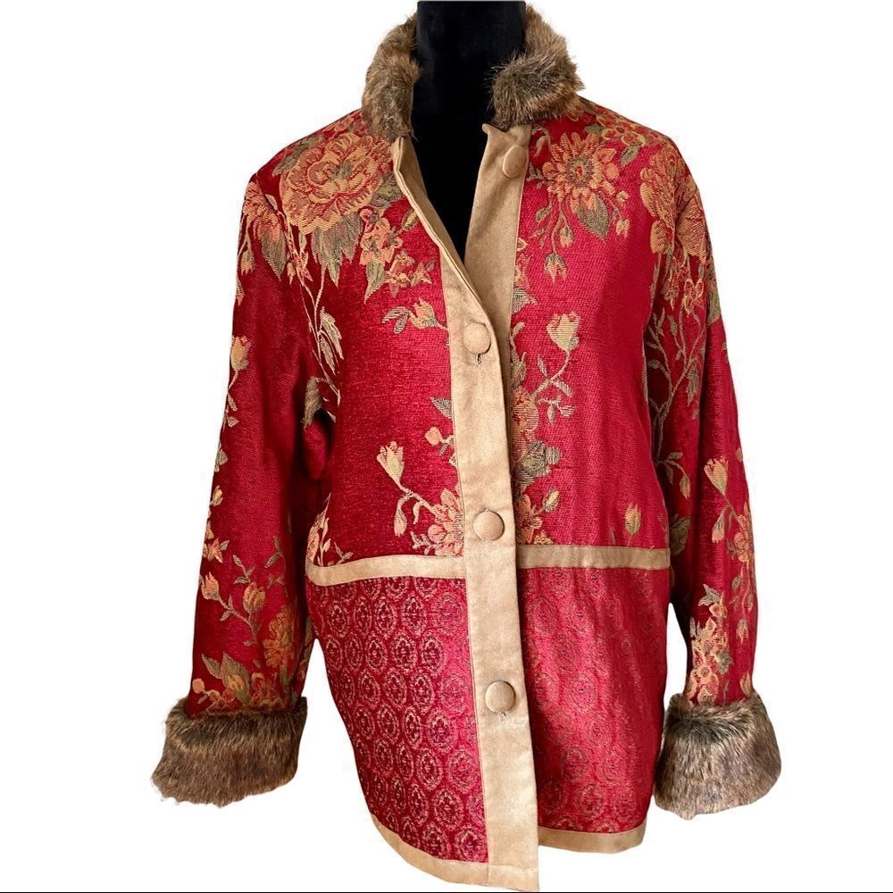 Isabella’s Journey Signature Collection Gorgeous jacket in red, green & gold.